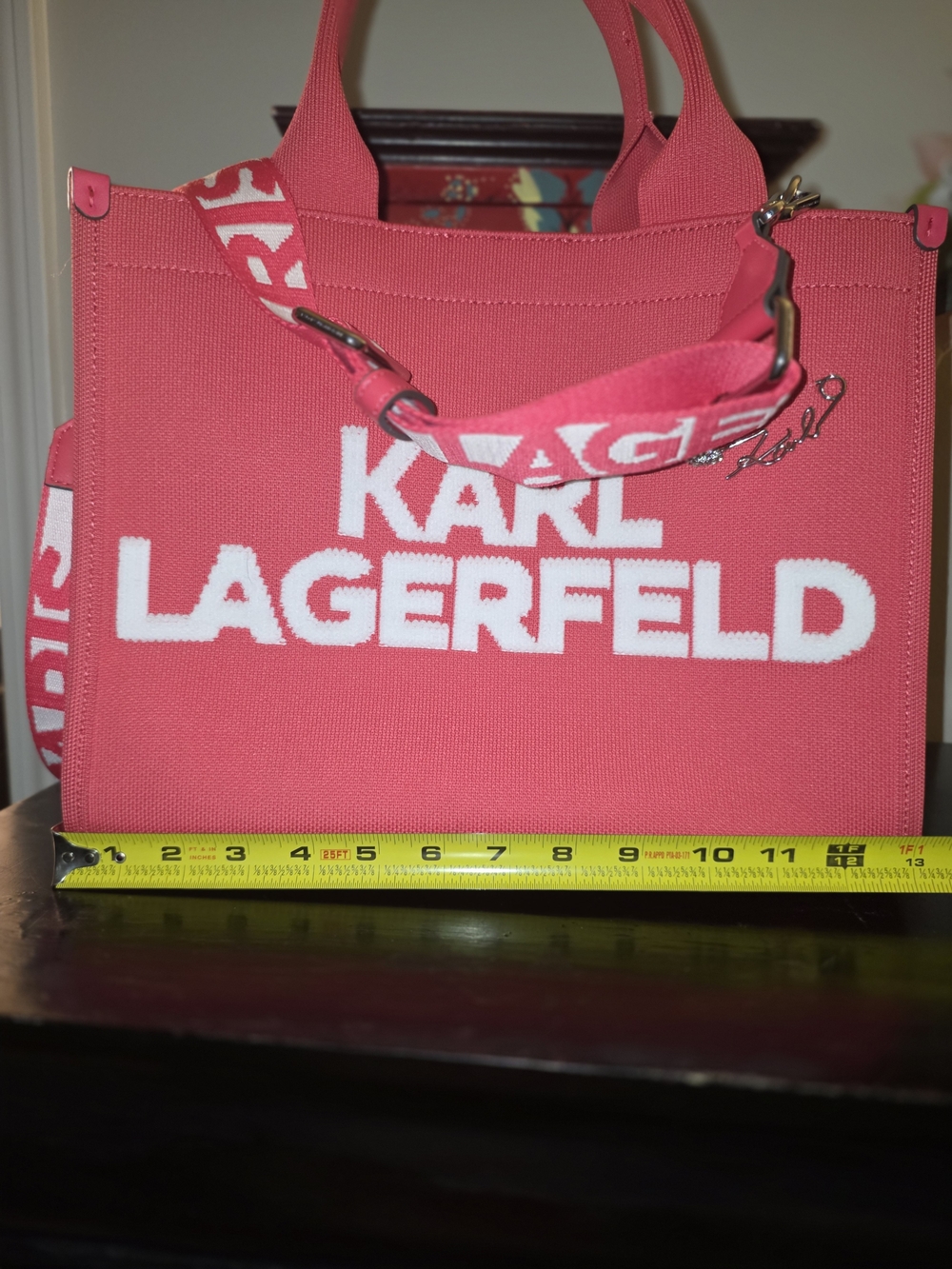 Karl Lagerfeld Hot Pink Canvas Logo Tote with Detachable Strap - Picture 8 of 9